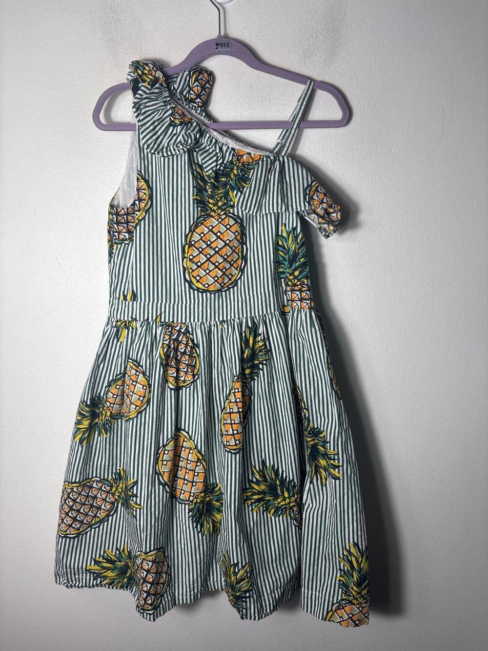 Derhy Kids Green Pineapple One Shoulder Beaded Maxi Dress Sz 10/12